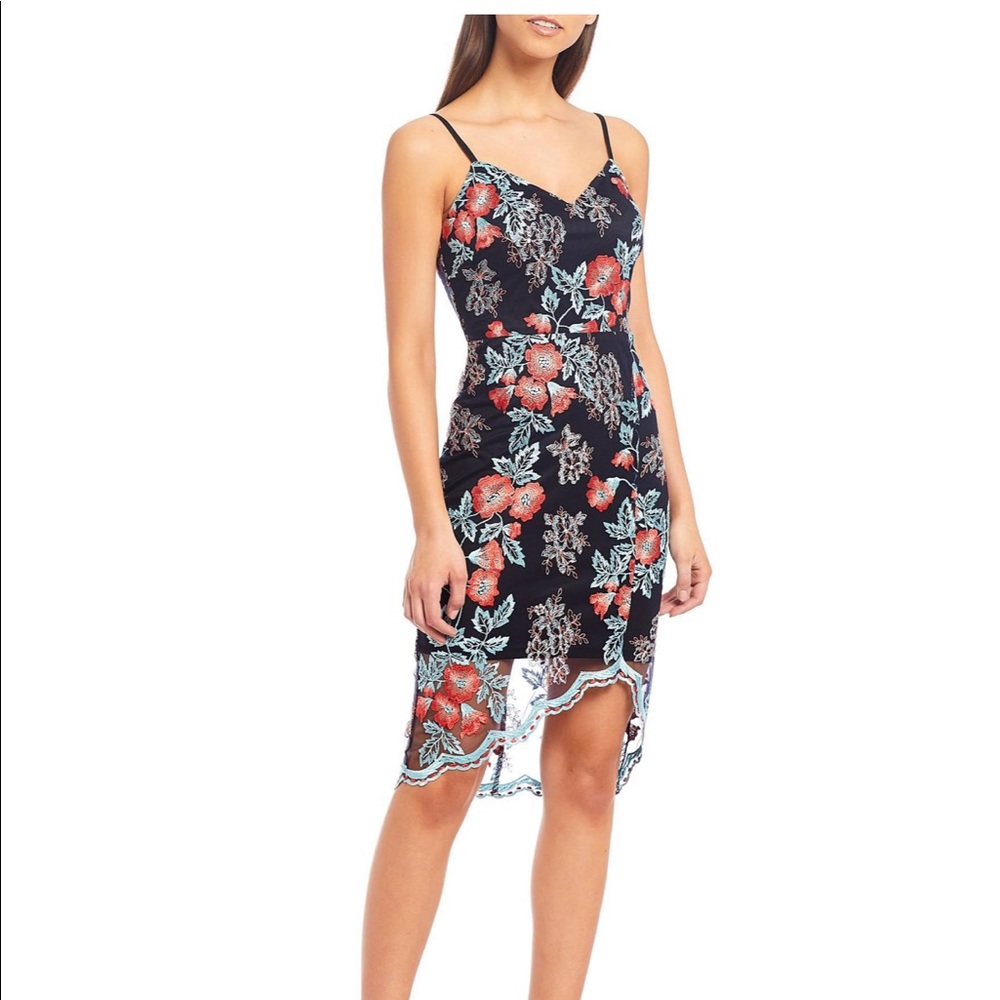 Guess Embroidered-Mesh Sheath Dress - Black Floral